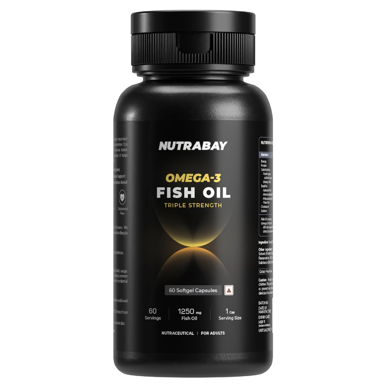 Nutrabay Pro Fish Oil Omega 3 (Triple Strength) - 1000mg for Adults, Capsules 60 Count