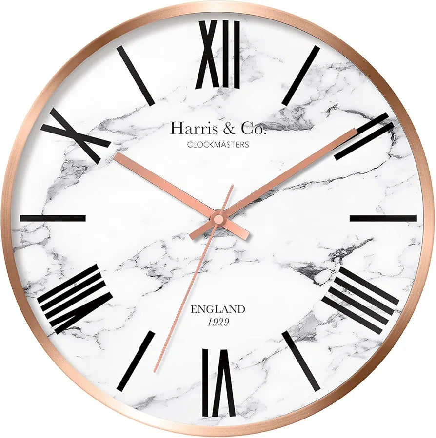 Harris & Co. Clockmasters Luxury Wall Clock Marble Design - 12 Inch  -Analog