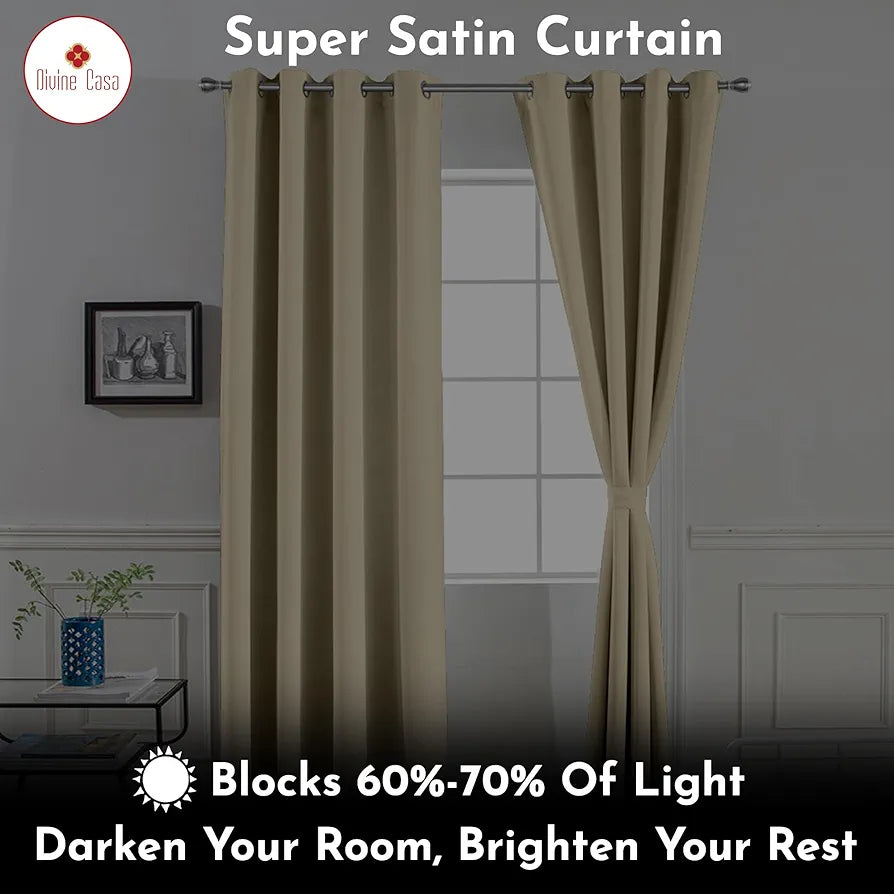 Divine Casa Super Satin Blackout Door Curtains Solid Panels for Complete Light Block Size 7 Feet Colour Deep Purple (Pack of 2)