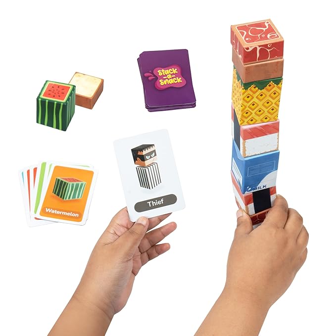 Bloomingo Board Game - Stack a Snack | Interactive Stacking Game for Kids & Adults | Pick a Card & Race to Build You Tower of Treats