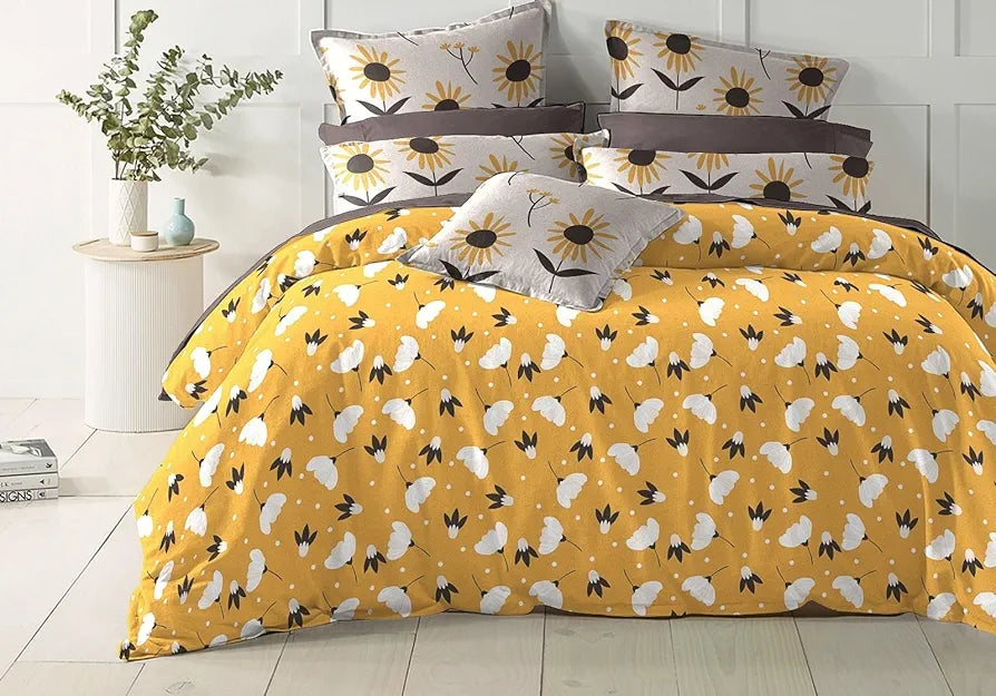 The Home Style Cotton Elastic Fitted All Around Printed Queen Size Double Bed Bedsheet wih 2 Pillow Cover Amber Flora