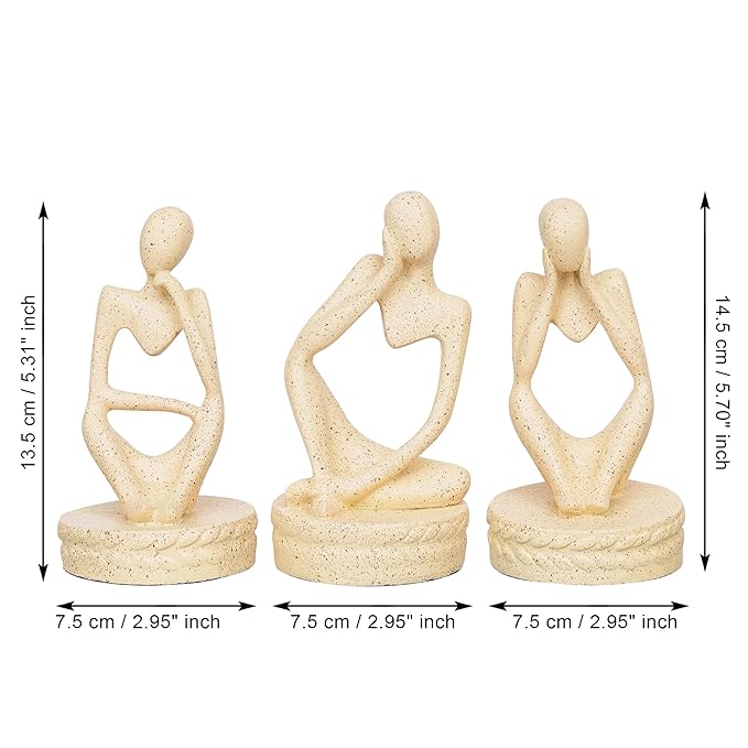 Ecraftindia Set of 3 Brown Polyresin Minimalist Sitting Human Figurines Decorative Showpiece