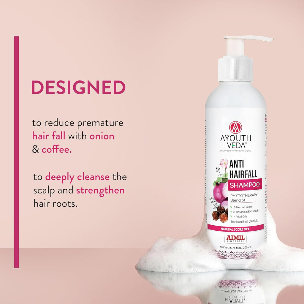 Ayouthveda Anti Hair Fall Shampoo with Onion & Coffee | Natural Formula with Aloe vera, Reetha, Shikakai & Neem | Reduces Hair Fall, Improves Hair Density & Scalp Health | 200 ml (Pack of 1)