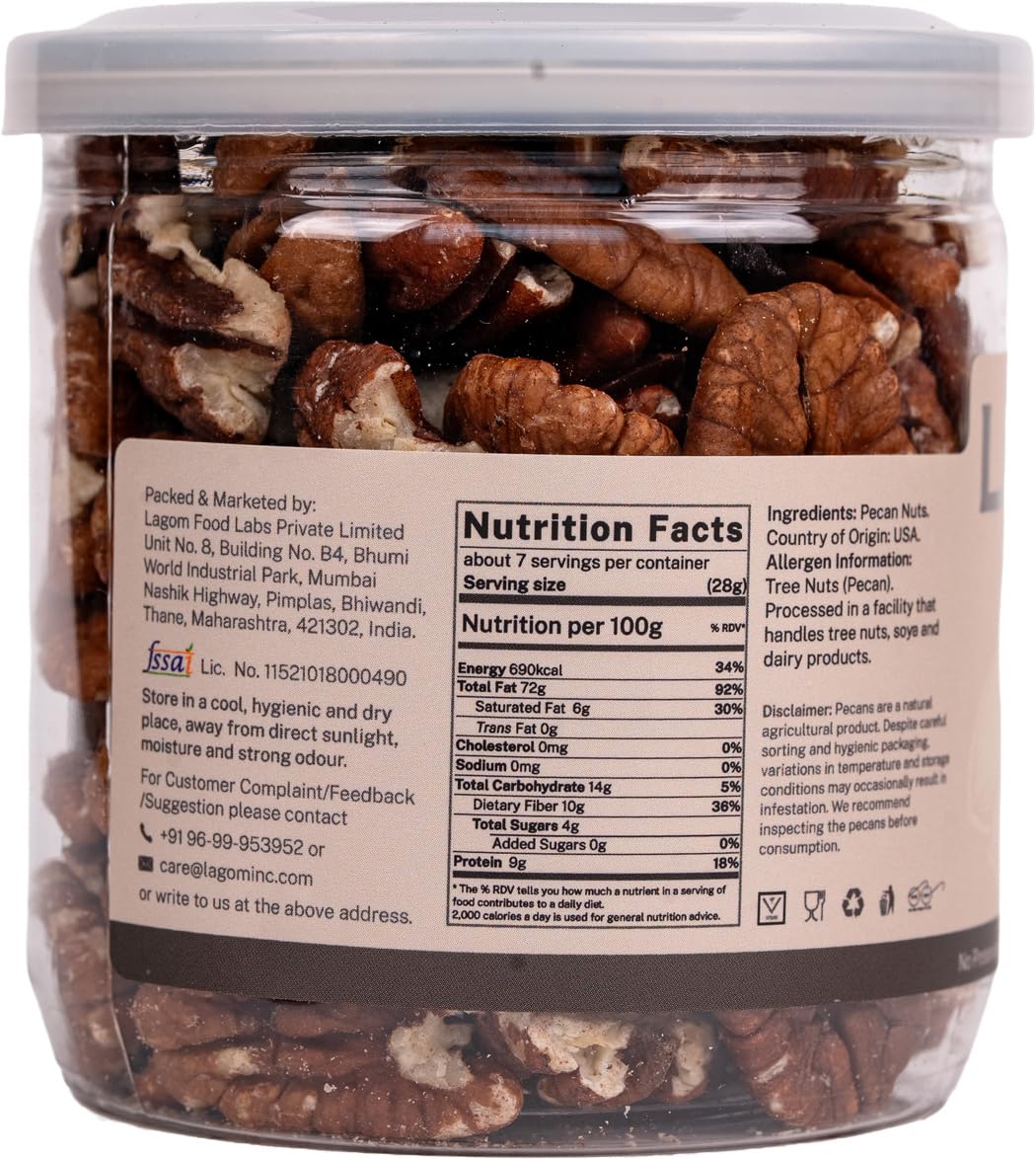 Lagom Pecan Nuts | Unsalted, Small Batch Roasted | Buttery, Crunchy Texture | No Preservatives | Vegan, Gluten Free, Non-GMO