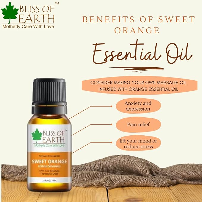 Bliss of Earth Premium Sweet Orange Citrus Sinensis Essential Oil - 10 ml Each (Pack of 2)