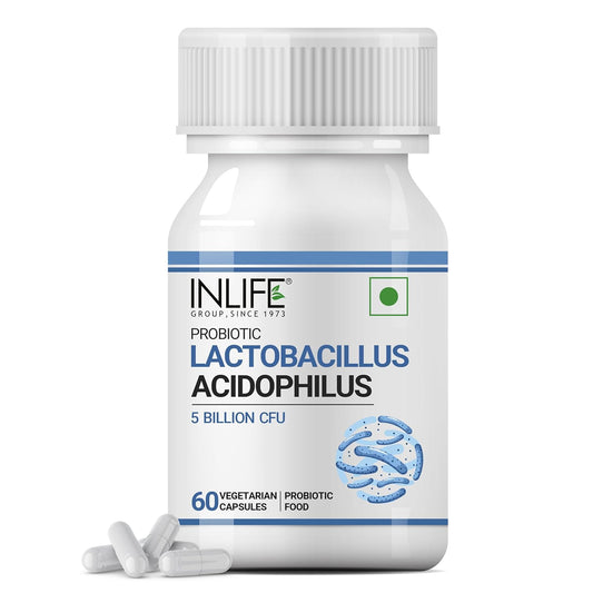 INLIFE Probiotic Lactobacillus Acidophilus 5 billion CFU | Gut Health Supplement for Men Women | Digestive Health, Supports Immunity |With Probiotic Balance â€“ 60 Veg Capsules (Pack of 1, 60)