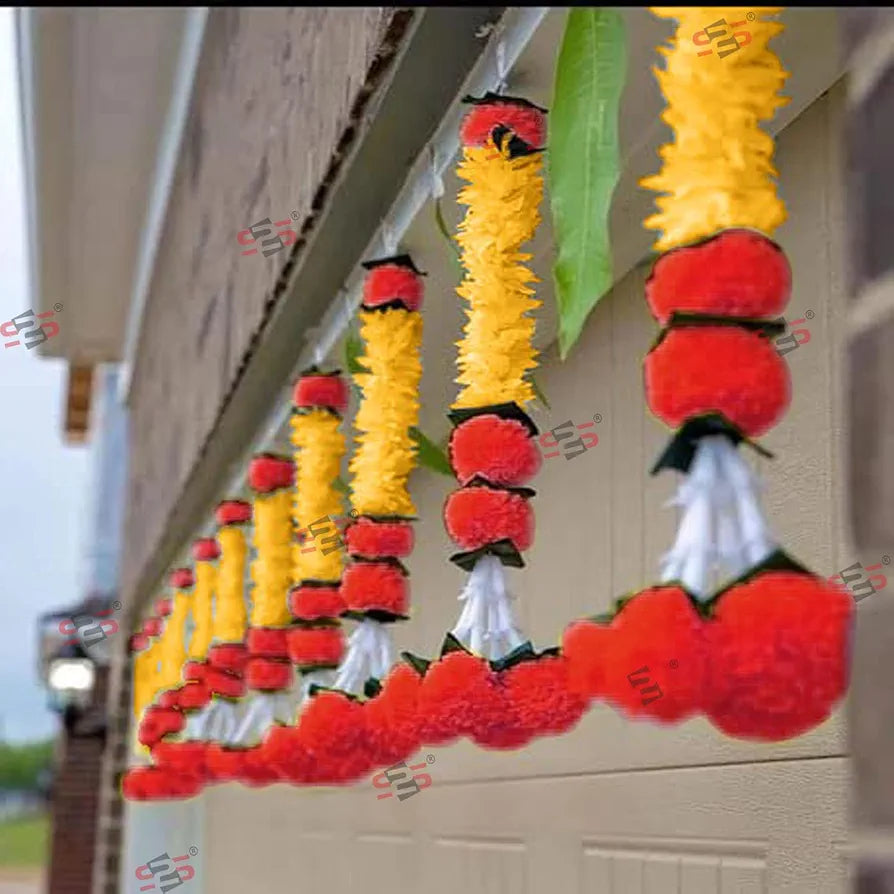 Artificial Gajra Jasmine Marigold Flower Strings Yellow Gajra with Red Flowers