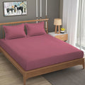 Homefab India 160 TC Stripe Cotton Feel Glace Cotton Elastic Fitted King Size Double Bed Bedsheet with 2 Pillow Covers Fits Upto 6 inches Mattress Pink
