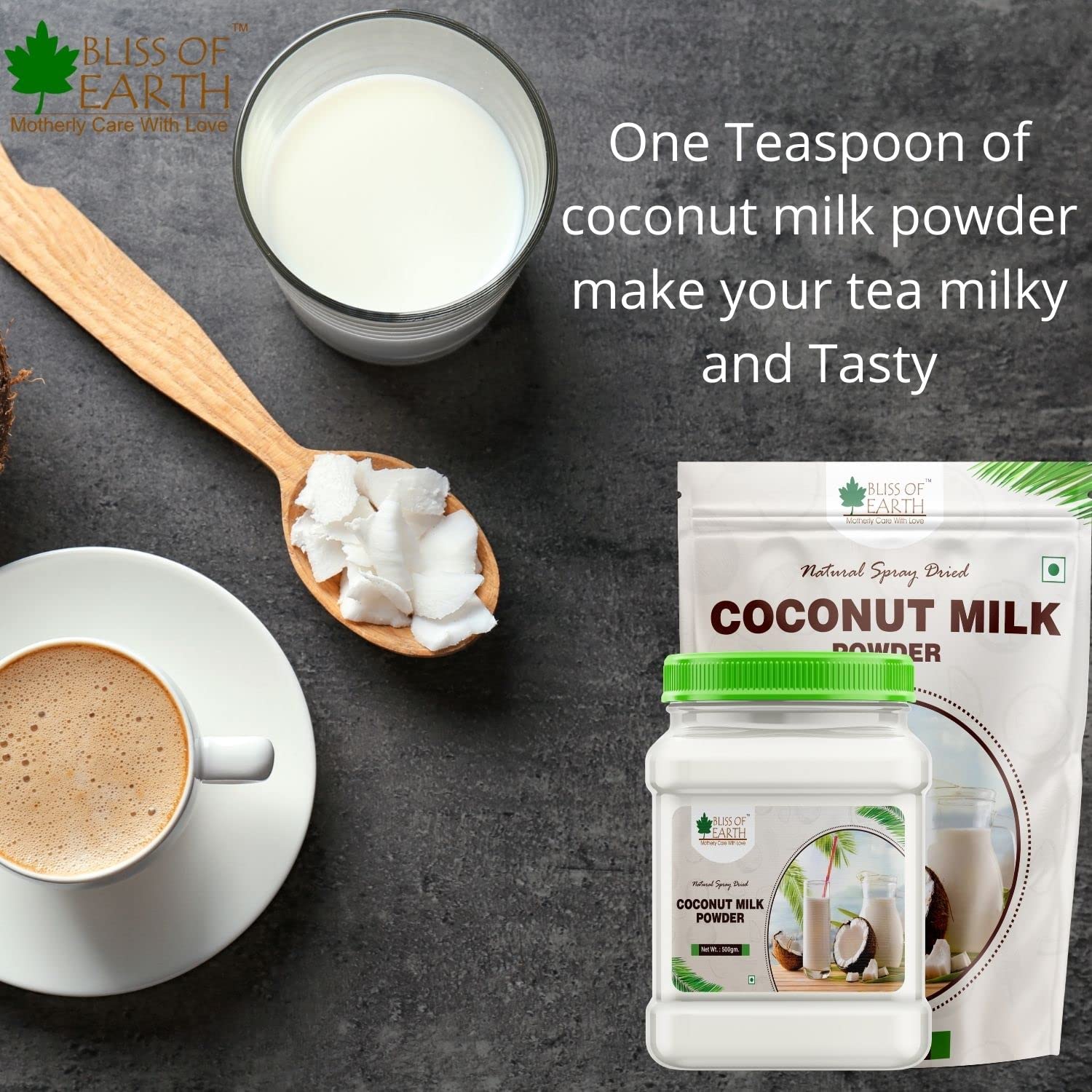 Bliss Of Earth Coconut Milk Powder 200GM Natural Spray Dried Great for Coffee, Tea and Gravy