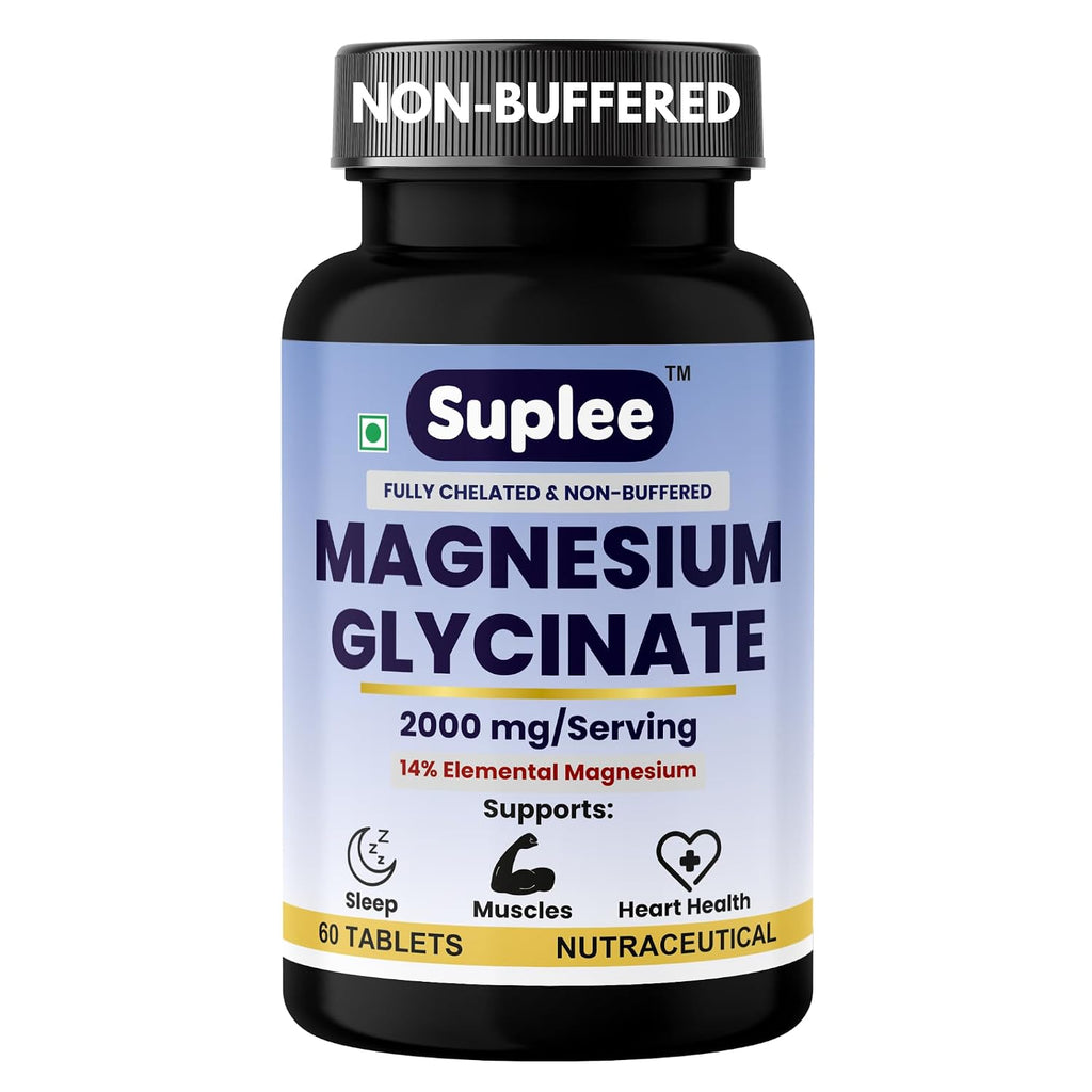 Suplee Magnesium Glycinate 2000mg per Serving | Fully Chelated Non-Buffered Bisglycinate (282mg Elemental Yield) | Supports Deep Sleep, Muscle Recovery & Heart Health | Gentle on Stomach | 60 Vegetarian Tablets