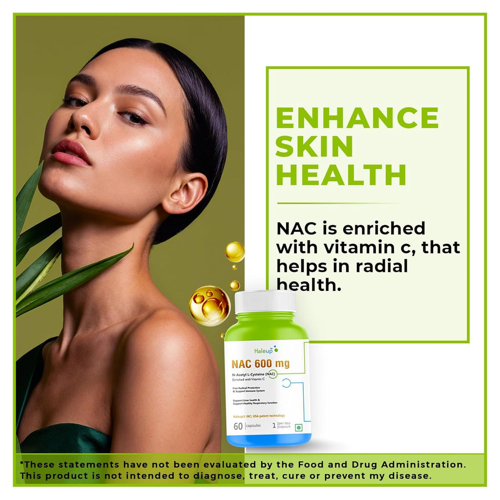 Haleup NAC 99% (N-Acetyl Cysteine) 600 mg, Haleup INC USA, 60 capsules, enriched with Vitamin C for Glutathione Production, Respiratory Health, Liver Detox, Antioxidant Support