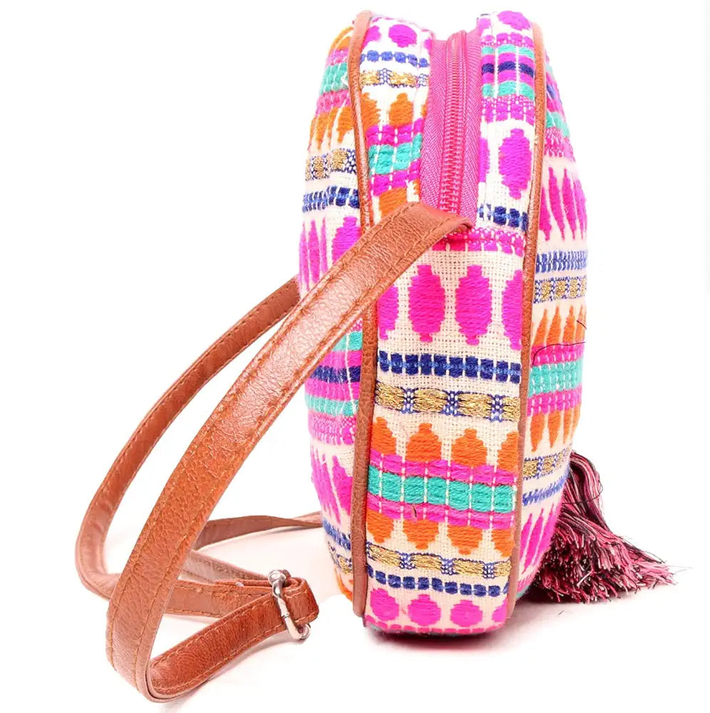 Astrid Handmade Macrame Flap Over Sling Bag For Girls And Women Colour Showy Purple Zigzag