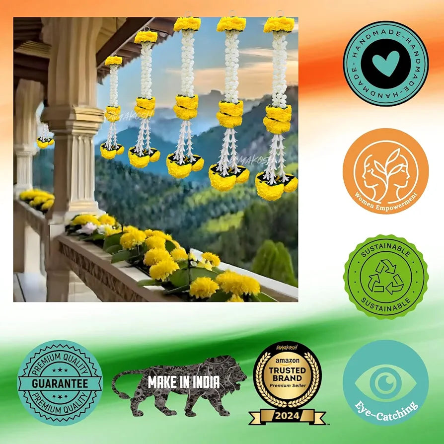 Marigold-Jasmine Hangings Marigold-Jasmine-Lily-Green Leaves Hangings