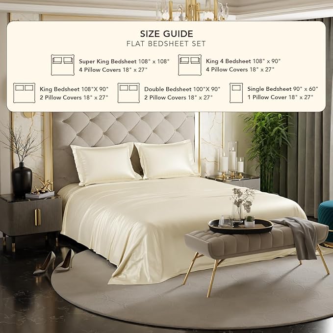 Stoa Paris Satin Bedsheets for Double Bed 300TC Premium Bedsheet with 2 Pillow Covers Colour Charming Ivory