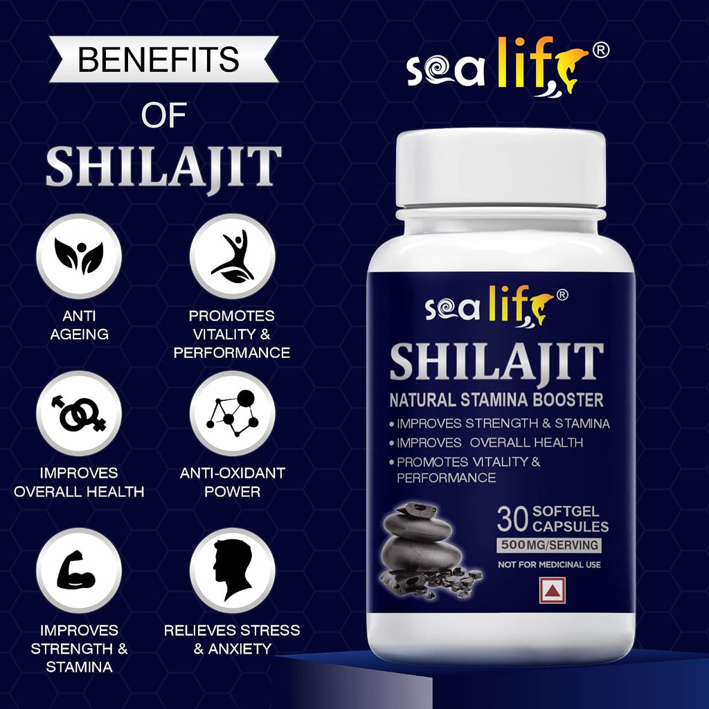 Sea Life Shilajit Softgel Capsules 500 mg | Pure Natural Shilajit Extract Capsules,Boost Immunity, strength & Energy, Supports Metabolism (30 Capsules) Pack of-1