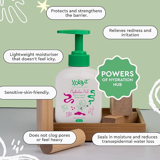 YplayZ Hydration Hub 2-in-1 Face & Body Lotion for Kids Ages 4-10 - 300 Ml