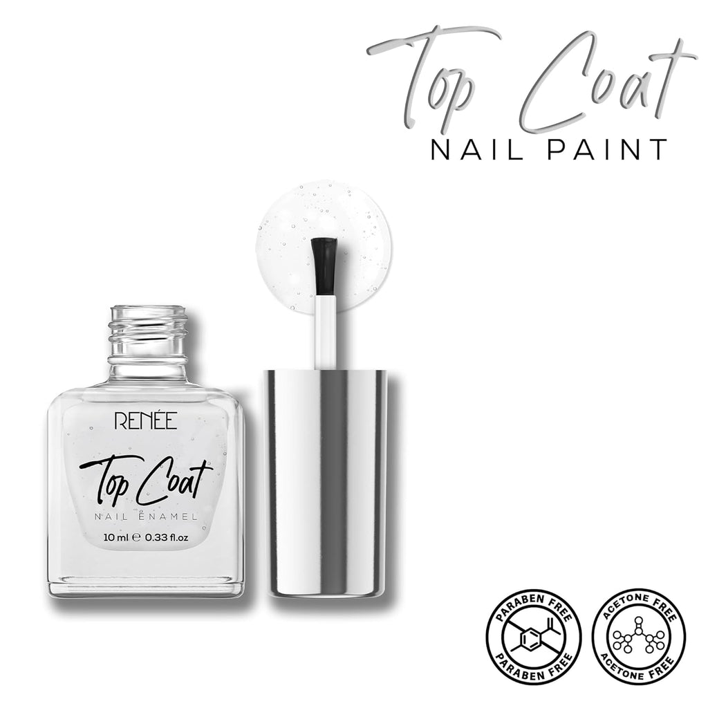 RENEE Top Coat Glossy Finish Nail Enamel, Quick Drying, Long Lasting, Chip Resisting Formula With High Shine & Full Coverage, One Stroke Application, Translucent Layer, 10 Ml