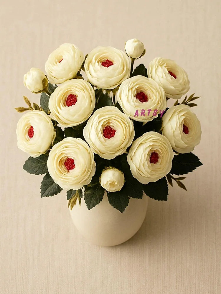 Artificial Flowers for Home Decoration Dry Peony Rose Flower Bunch Without Vase White