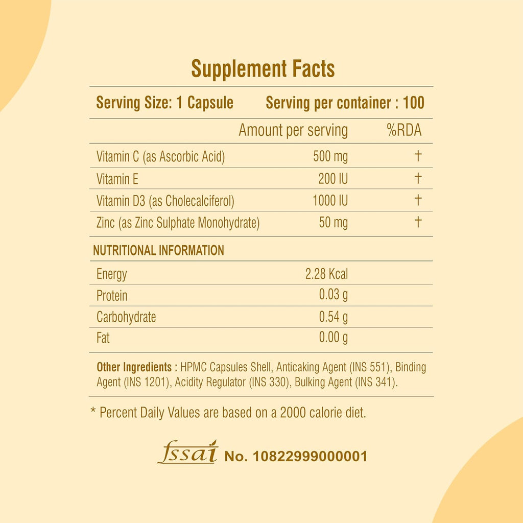 Vita C Plus - 100 Capsules - Antioxidant & Immune Support - Overall Health - Skin Anti-Ageing -Supports Healthy Skin & Joints