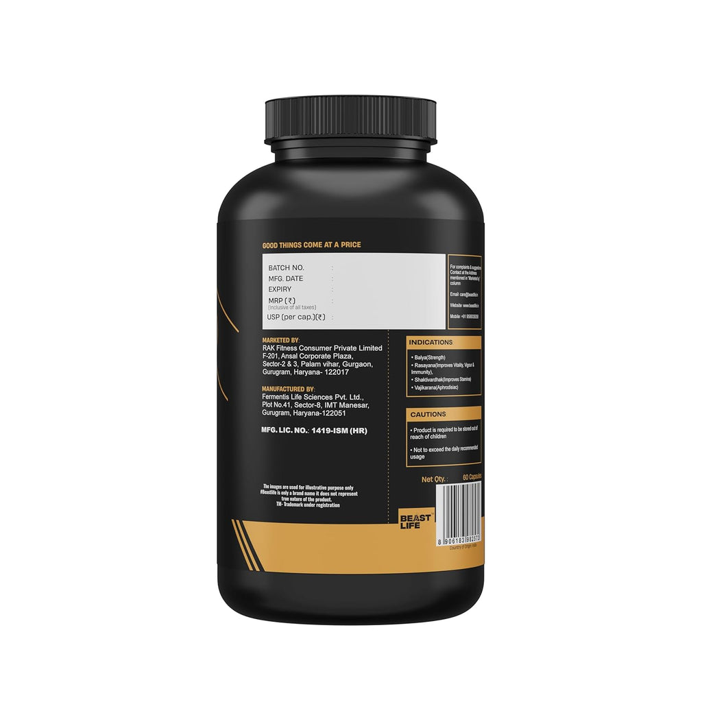 BeastLife Himalayan Shilajit | Pure & Potent Shilajit Supplement | Improve Muscle Strength, Enhances Stamina, Energy & Power | Supports Faster Recovery | Natural & Organic Shilajeet (60 Capsules)