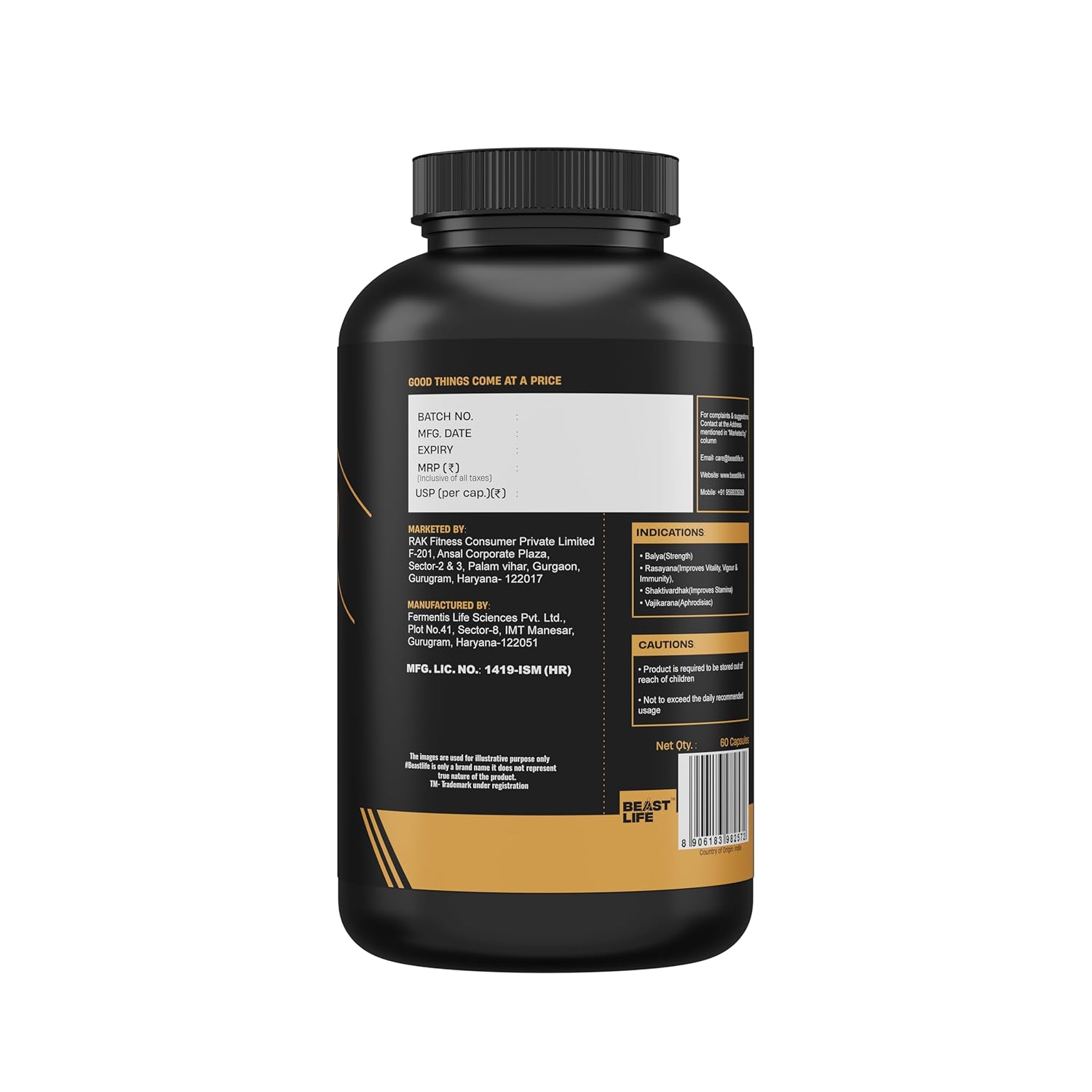 BeastLife Himalayan Shilajit | Pure & Potent Shilajit Supplement | Improve Muscle Strength, Enhances Stamina, Energy & Power | Supports Faster Recovery | Natural & Organic Shilajeet (60 Capsules)