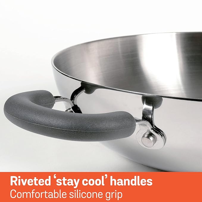 Meyer Trivantage Nickel Free Stainless Steel Triply Kadai with Steel Lid 24cm Silver