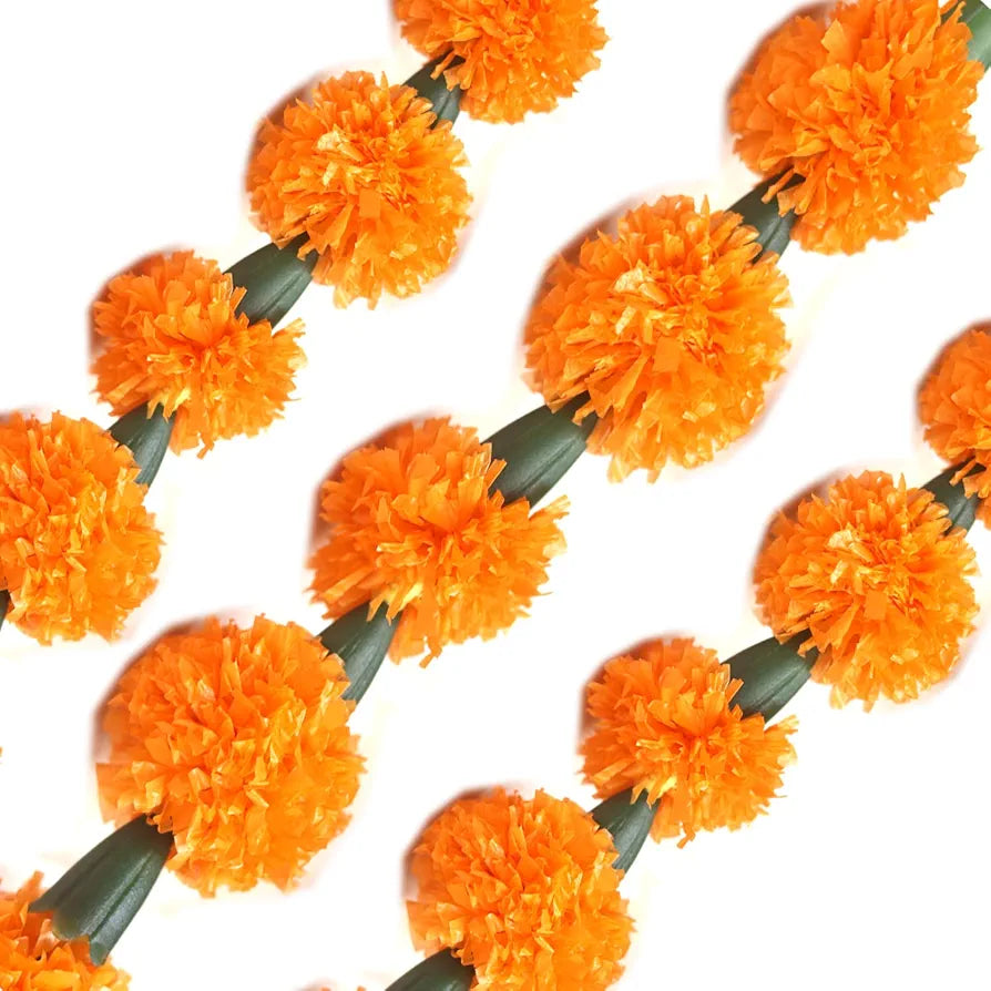Reusable Artificial Flowers Hanging Garlands Artificial Marigold Genda Flowers Toran Pack of 3 Orange