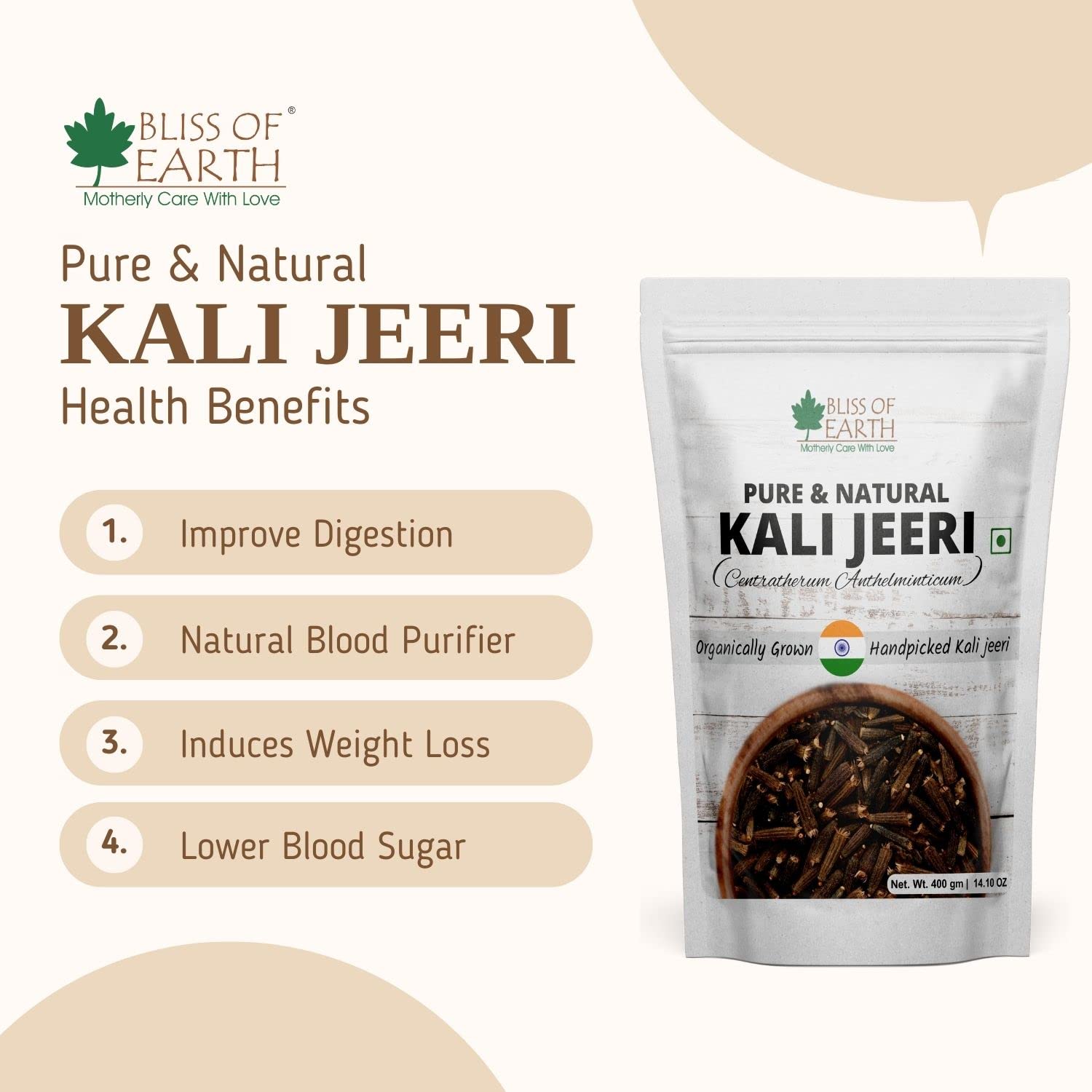Bliss of Earth 100gm Kali Jeeri, Bitter Cumin, Kadwa Jeera, Black Cumin Fresh & Organic Good for Health