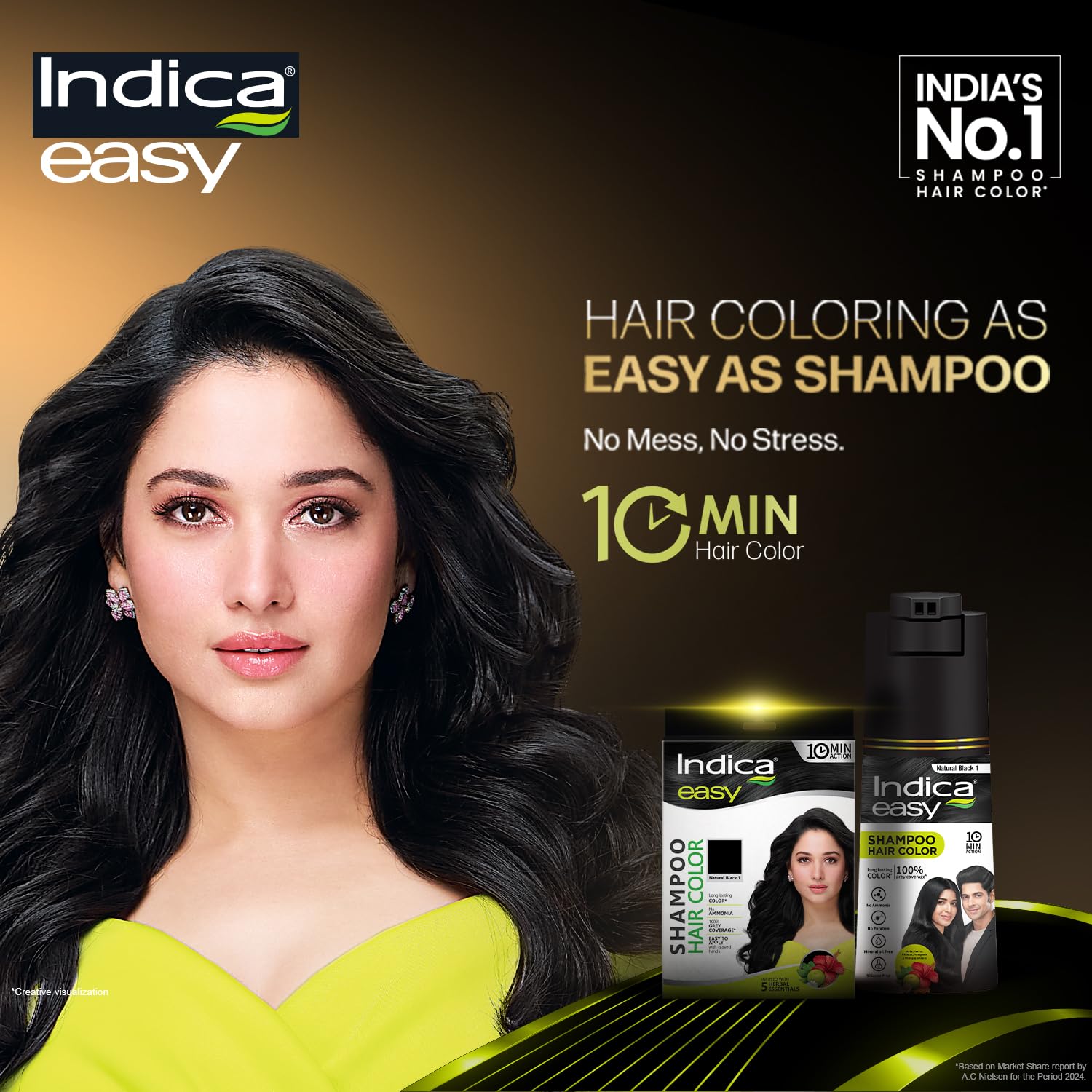 Indica Easy Shampoo Hair Colour Natural Black - 12.5 ml + 12.5 ml