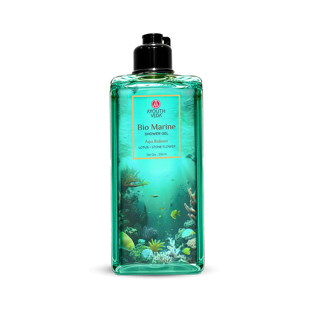 Ayouthveda Bio Marine Shower Gel for Men & Women | Enriched with Lotus, Stone Flower & Water Chestnut | Detoxifies, Moisturizes & Rejuvenates | 250 ml