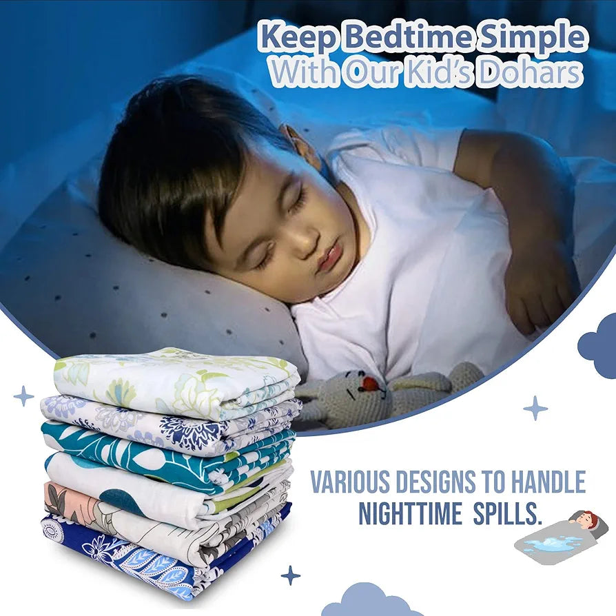 Divine Casa Floret 100% Cotton Single Kids Dohar 120 GSM Soft & Lightweight Throw Blanket Colour Blue Beige