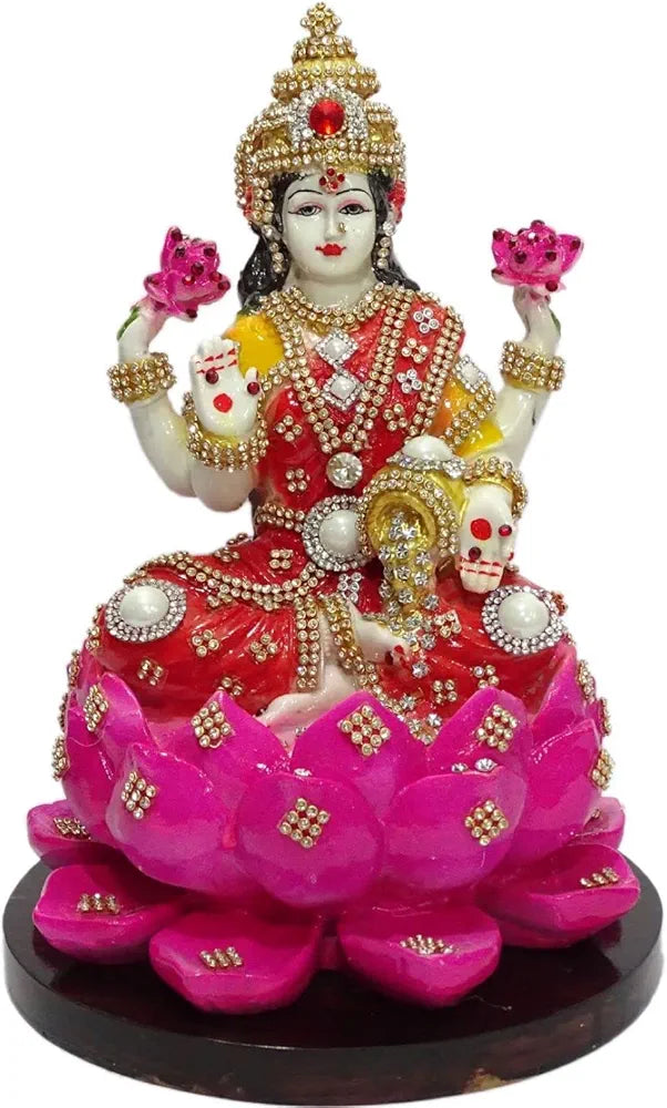 Alila Polyresin and Marble Lakshmi Ji Lotus With Ornaments Figurine Multicolour