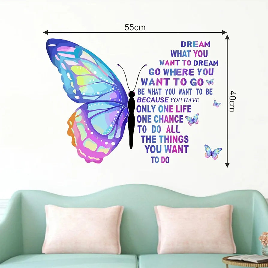 Decal O Decal Vinyl Motivational Quotes Wall Stickers Blue Butterfly with Positive Quotes