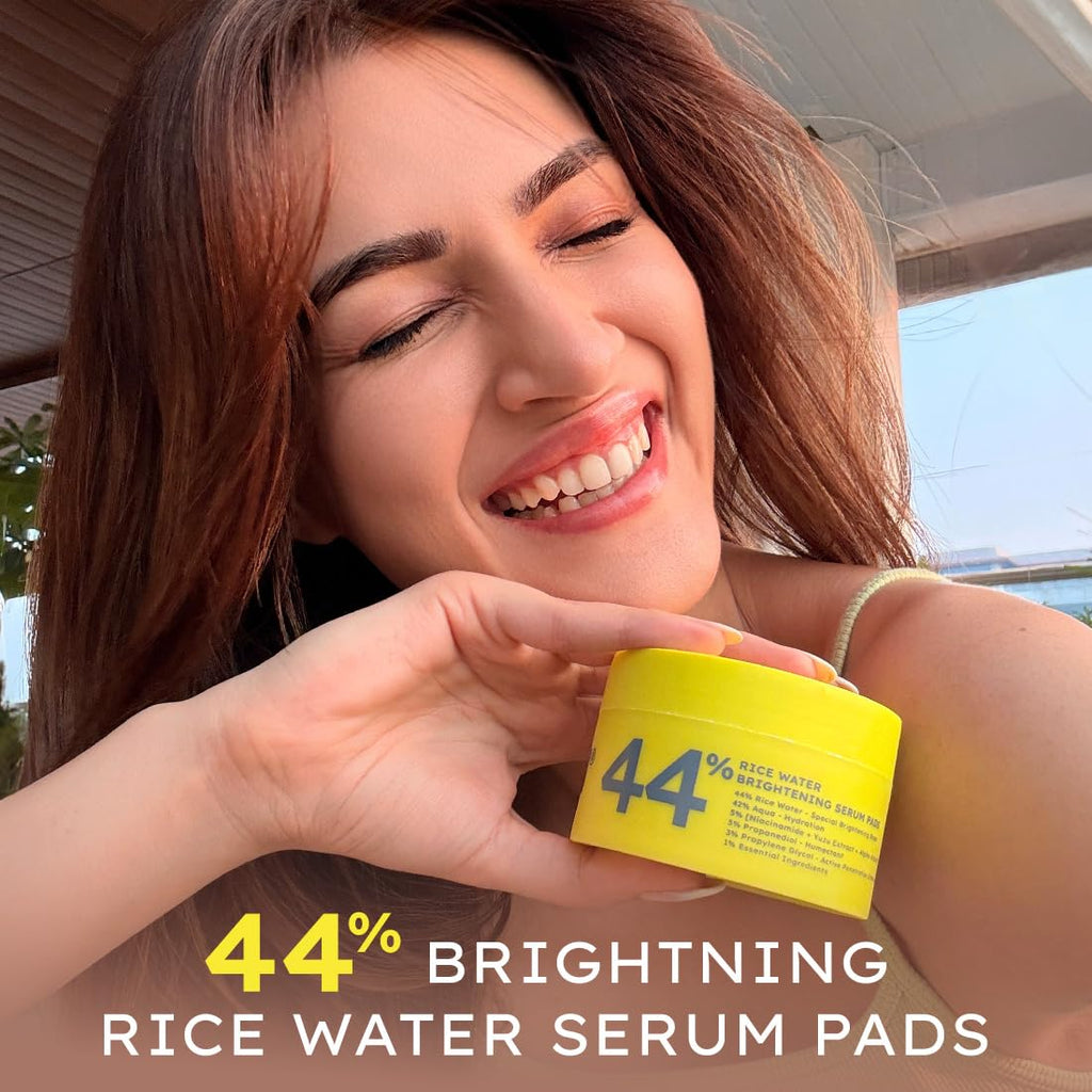 Hyphen 44% Rice Water Brightening Face Serum Pads | 5% Niacinamide & Alpha Arbutin to Reduces Dark Spots & Pigmentation | Toner Pads with Serum for Glowing Glass Skin | All Skin Types - 50N