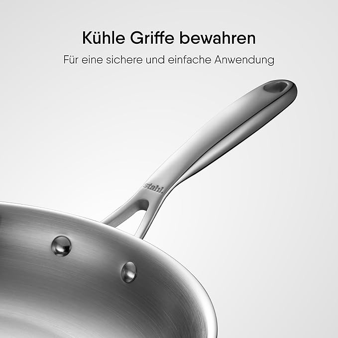 Stahl Artisan Triply Stainless Steel Fry Pan With Lid | Induction & Gas Stove Compatible Frying Pan | 1.3 L  22 Cm