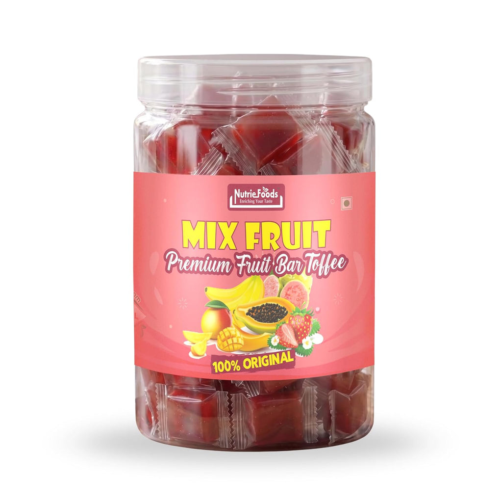 Nutriefoods Mix Fruit Toffee | 100% Natural Fruit Candy | Premium Mix Fruit Bar Mango, Banana, Guava, Papaya and Strawberry Fruit Pulp (400gm)