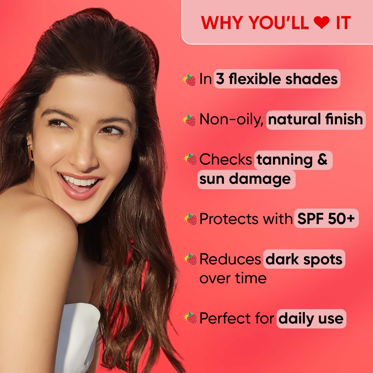 Dot & Key Strawberry Dew Tinted Sunscreen SPF 50+ Pa++++ - 01 Porcelain | Protection Against UA/UB | Broad Spectrum, Water & Sweat resistant | For All Skin Types | 50ml