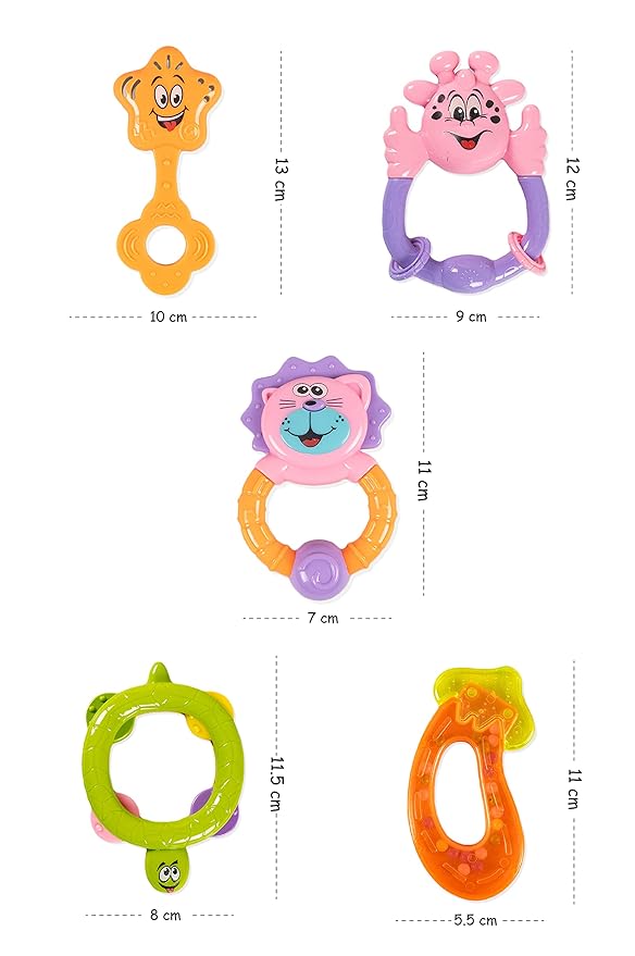 Ratna's Colourful Rattle Set for Toddlers | Perfect Rattle Sets for Little Hands | Happy Baby Rattle Set 5 Pieces