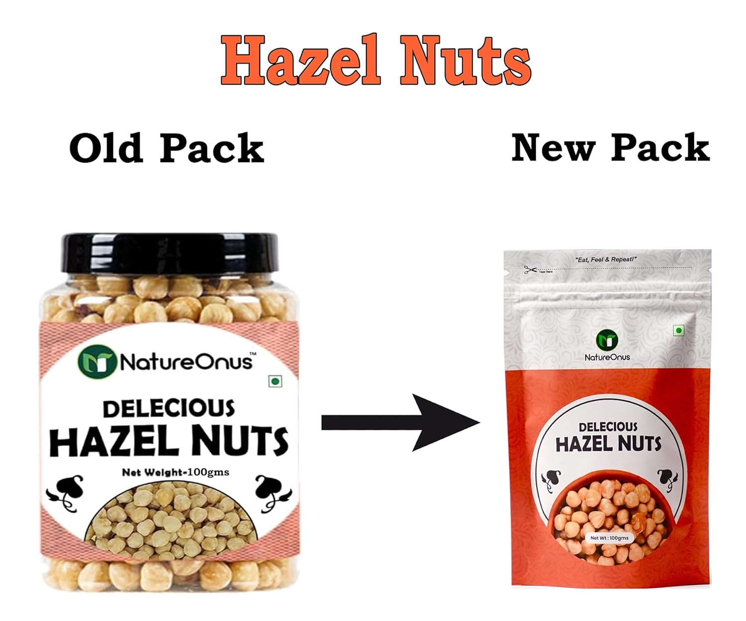 NATUREONUS Premium Hazelnuts 100 Gram | Delicious Hazel Nuts For Eating, Raw & Dehulled For Making Chocolate Spread, Tasty Dry Fruits