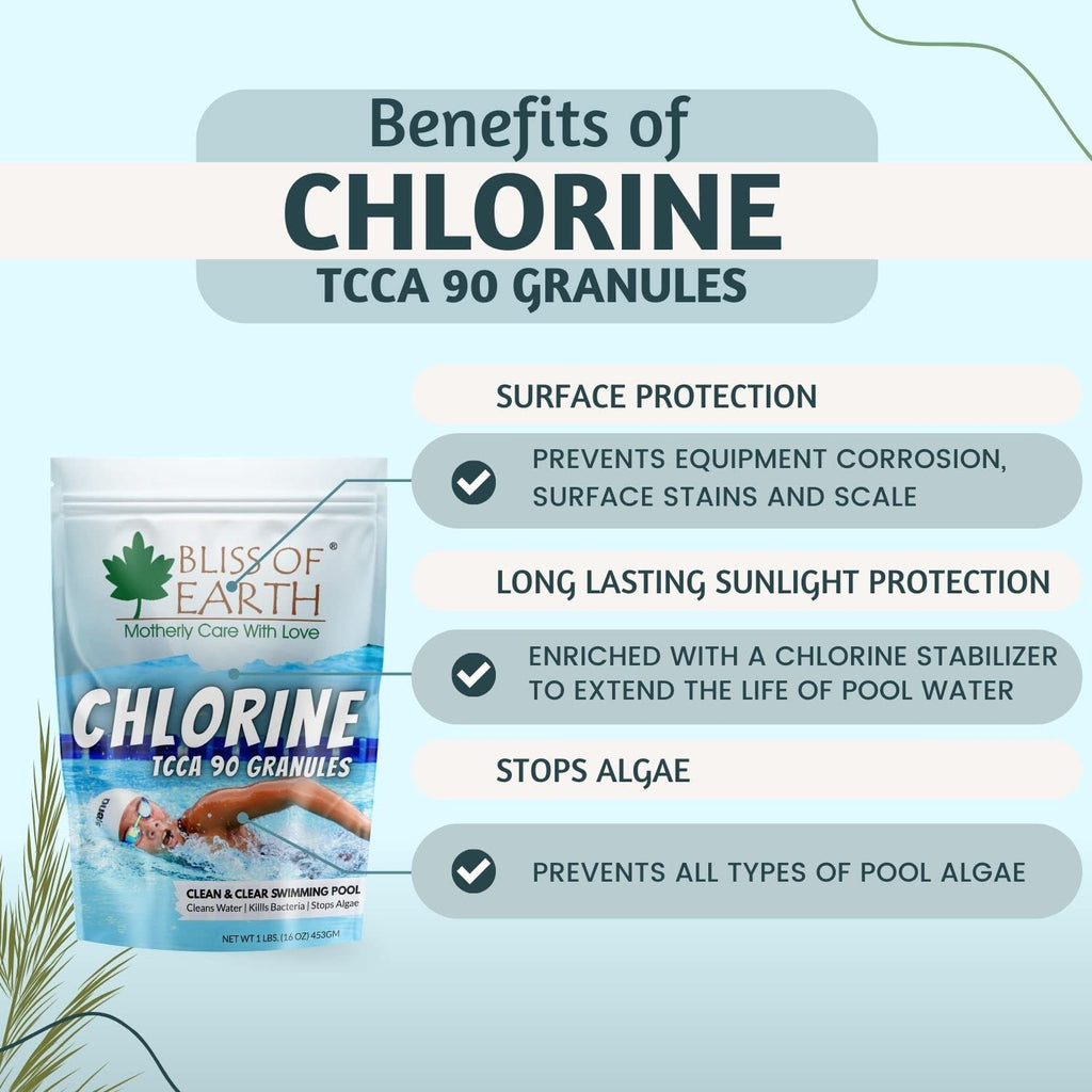 Bliss of Earth Japanese Chlorine Powder for Pool 453g, Clean & Clear Swimming Pool, Kills Bacteria & Stops Algae, Pool Disinfectant Granular Chlorine