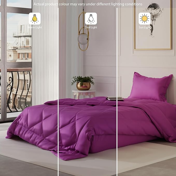 Stoa Paris Satin Comforter Single Bed with 300 TC One Pillow Cover Colour Plum