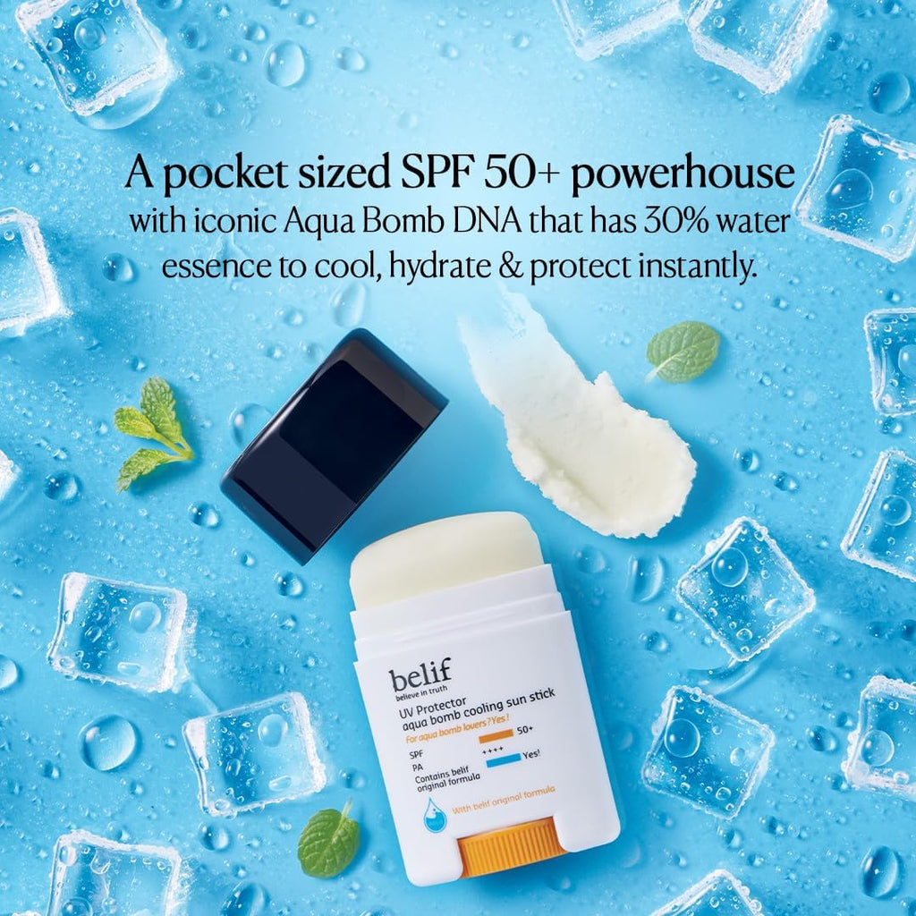 Belif Aqua Bomb Cooling Sun Stick 14g | SPF 50+ PA++++ â€“ Hydrating, Mess-Free, Invisible Finish â€“ With Hyaluronic Acid & Niacinamide â€“ Sweatproof, Travel-Friendly, Makeup-Friendly Sunscreen