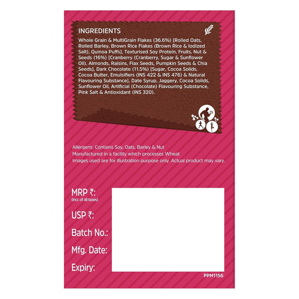 MuscleBlaze Fit High Protein Muesli, Dark Chocolate & Cranberry, 400g | 22g Protein | With Raisins, Almonds & Super Seeds,High Protein Breakfast Cereals