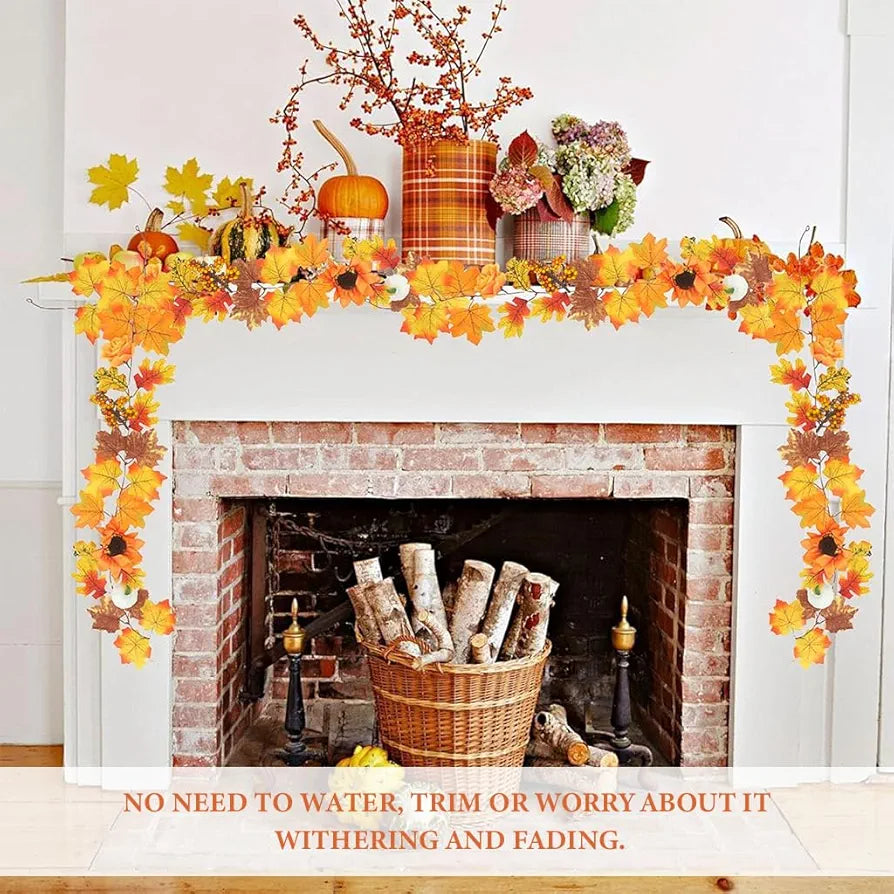 Autumn Maples Leaf Pumpkin Garland with Berries 2M/6.5FT