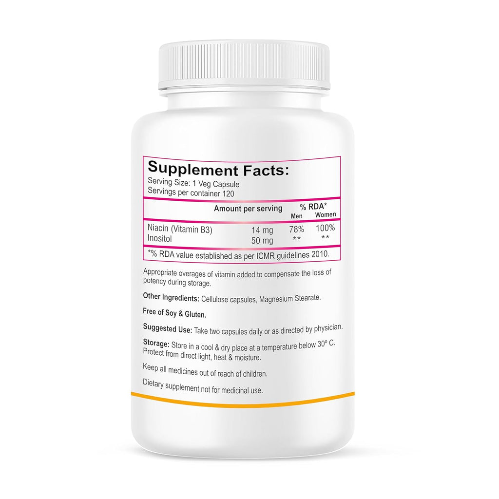 Biotrex Nutraceuticals Niacin 14mg Vitamin B3 With Inositol 50mg Supplement | for Vascularity & Increase Cellular Energy, Non-GMO, Gluten Free, As Per RDA Allowance - 120 Veg Capsules