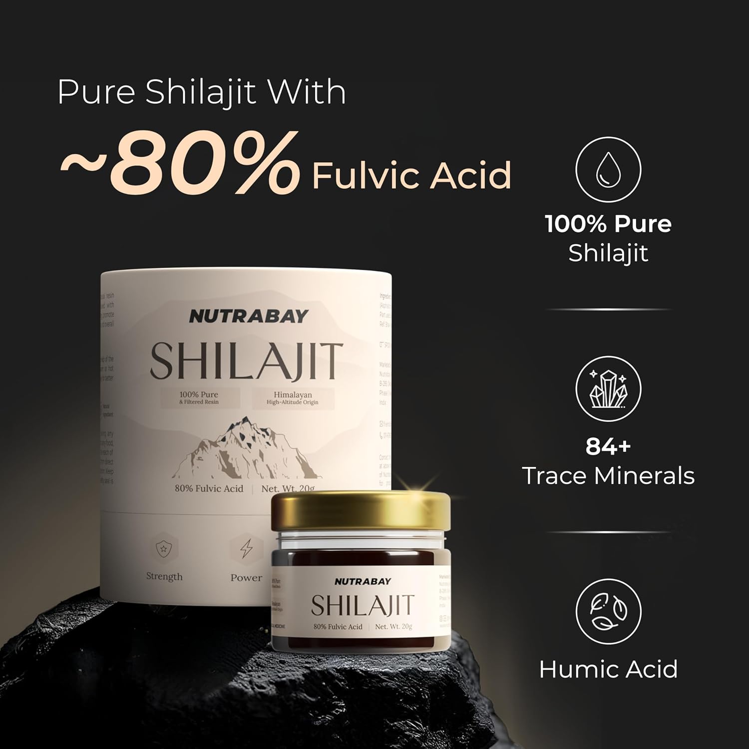 Nutrabay Shudh Himalayan Shilajit Resin from High Altitude â€“ Extracted Using Water â€“ Strength, Stamina & Power â€“ Premium Ayurvedic Supplement â€“ 20g