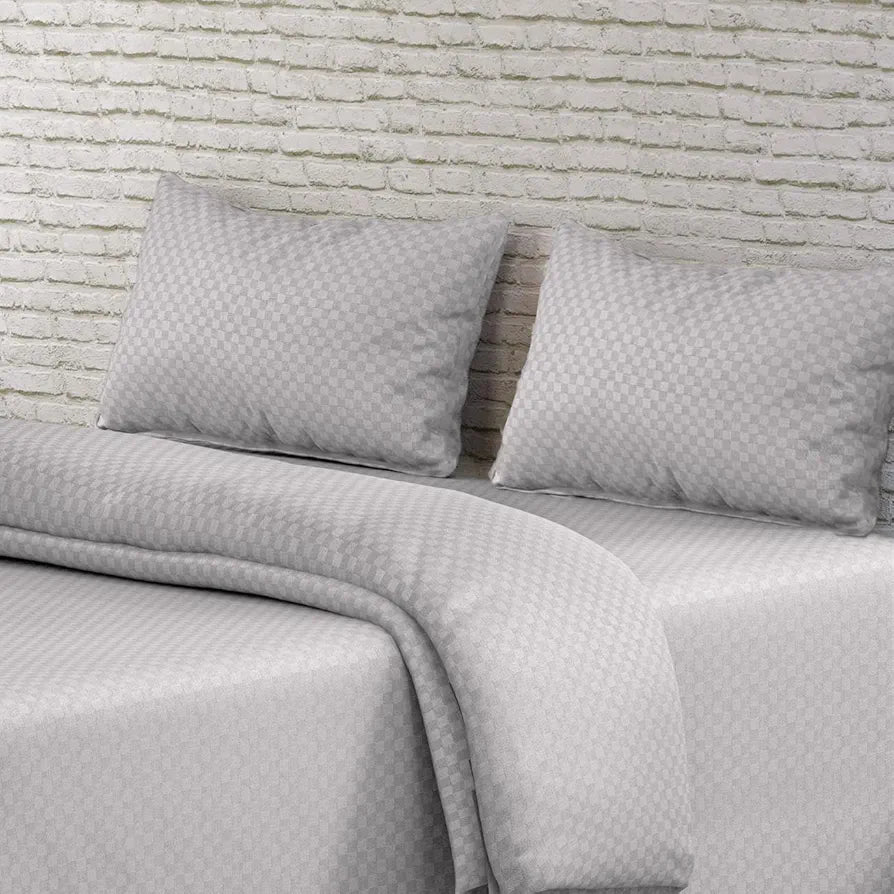 Trance Home Linen Premium Skin Friendly 100% Cotton Jacquard Weave Fitted Bedsheet for King Size Bed with 2 Pillow Solid Cover 300TC 78 x 72 Inches Colour Silver Grey