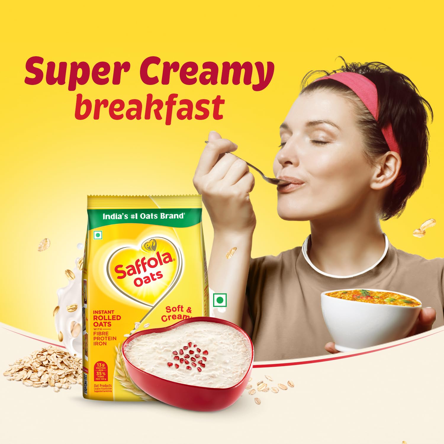 Saffola Oats | 1kg | Instant Rolled |Soft & Creamy |Power of Protein, Iron & Fibre | Nutritious grain[weight may vary]