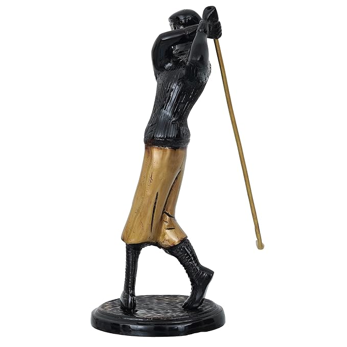 Ecraftindia Brown & Golden Man Playing Golf Antique Finish Handcrafted Decorative Brass Showpiece