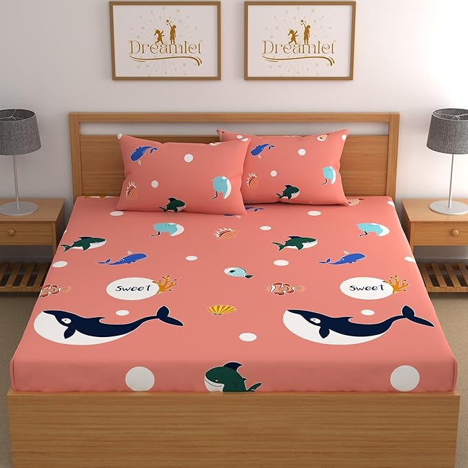 Dreamlet Prime Collections 180tc Pure Cotton Breathable Supersoft Wrinkelfree Double Flat Bedsheet With 2 King Size Pillow Covers | Pink